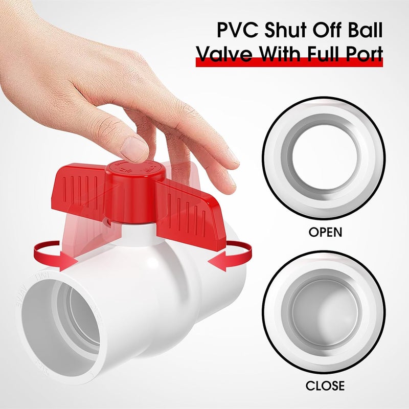 EPHECH 20PCS 1/2" PVC Ball Valve, SCH40 Slip PVC Water Pipe Valve with Easy Turn Red T-Handle, Shut-Off Ball Valve Socket for Swimming Pool, Sprinkler Lines, Outdoor Plumbing & Irrigation System - Image 4